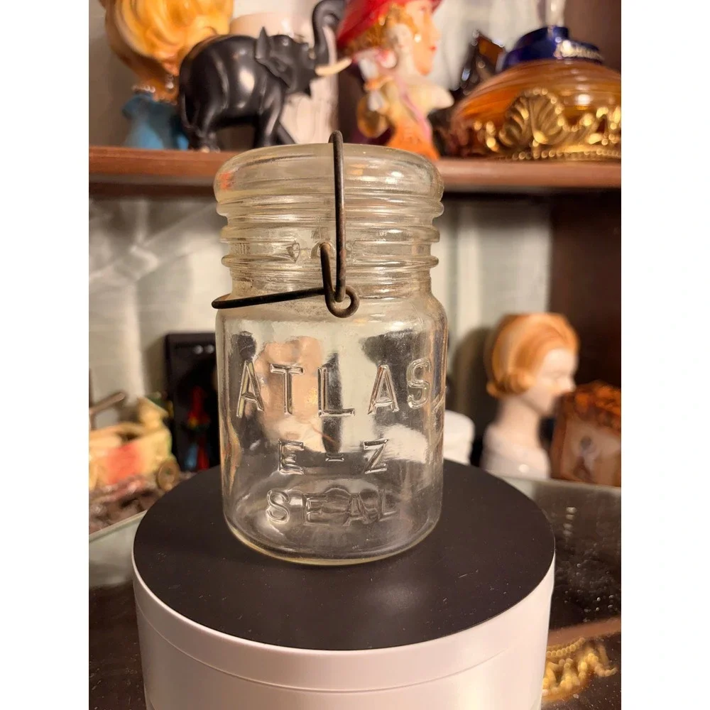 Vintage Atlas E-Z Seal Clear Glass Canning Jar with Wire Bail Lid Hazel-Atlas